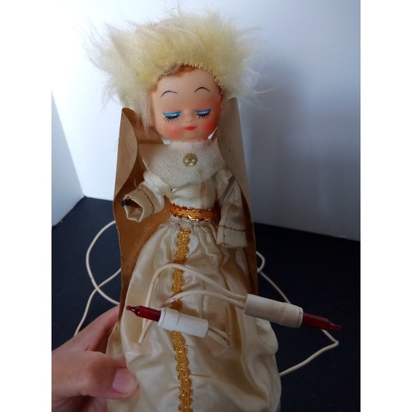 Vtg Electric Light Up Angel Tree Topper Japan 8" w/Candles and Gold Wings - Picture 8 of 8